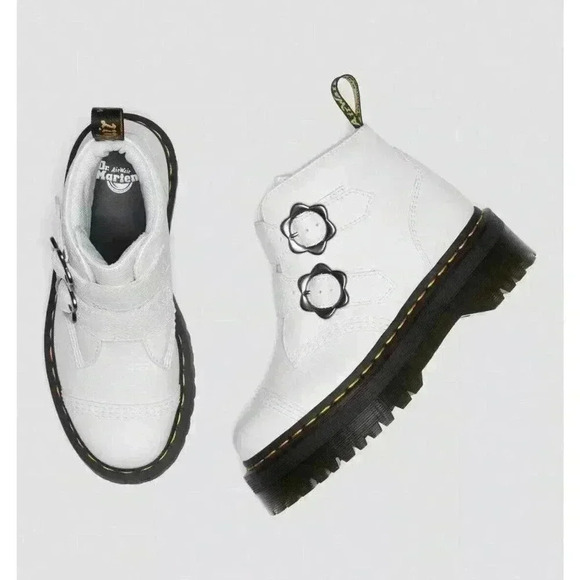 Dr. Martens Women's Devon Flower Leather Platform Boots White Booties Sz 7 NEW - Picture 2 of 5